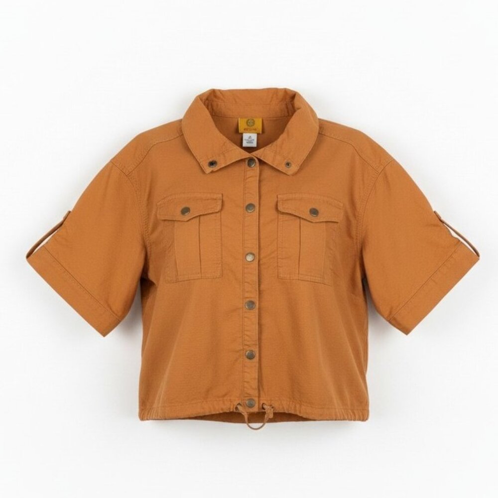 Ruby Rd. Burnt Orange Utility Shirt Jacket Roll Tab Sleeves Size Small